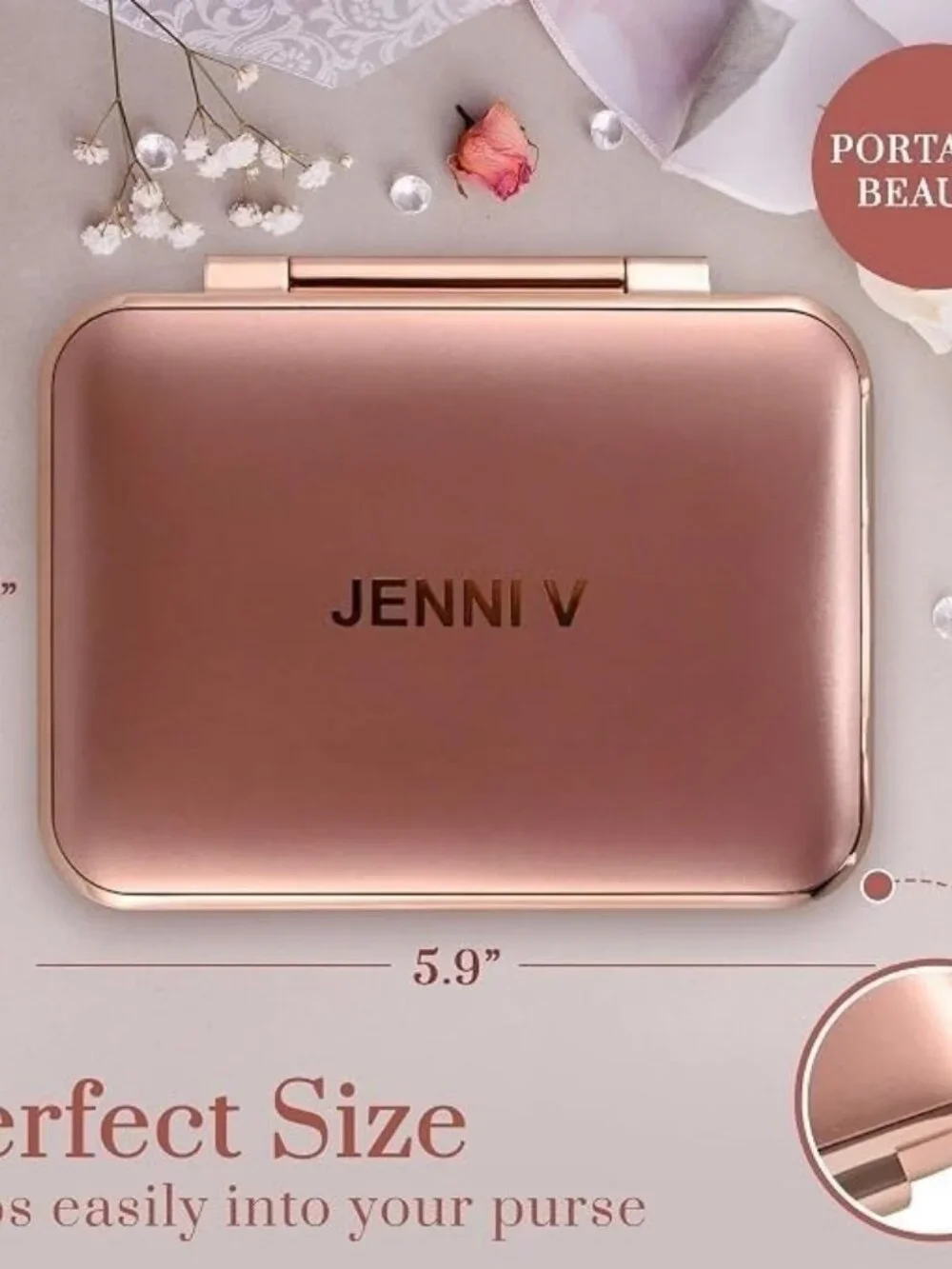 Jenni V Rose Gold LED Lighted Compact Mirror 5X Magnifying Power Bank